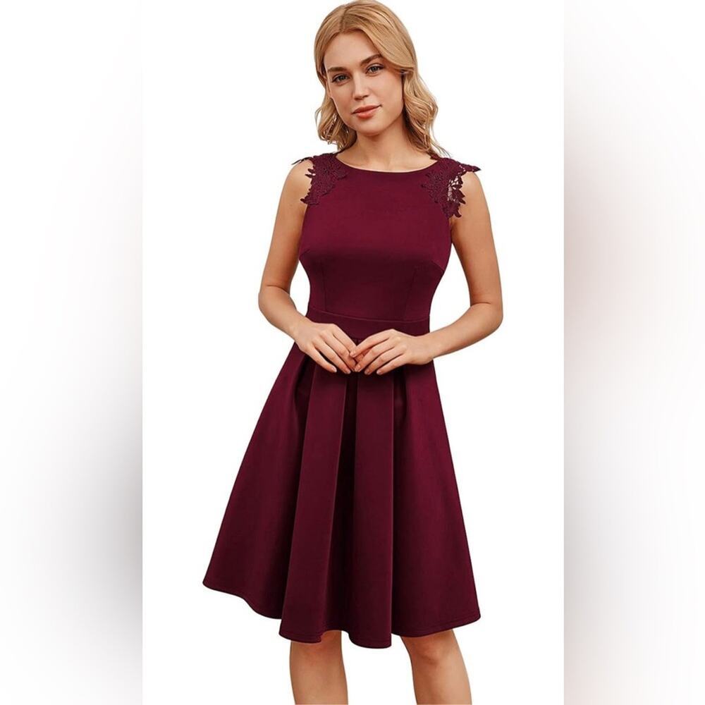 Merlot deep red cocktail dress with lace details size small